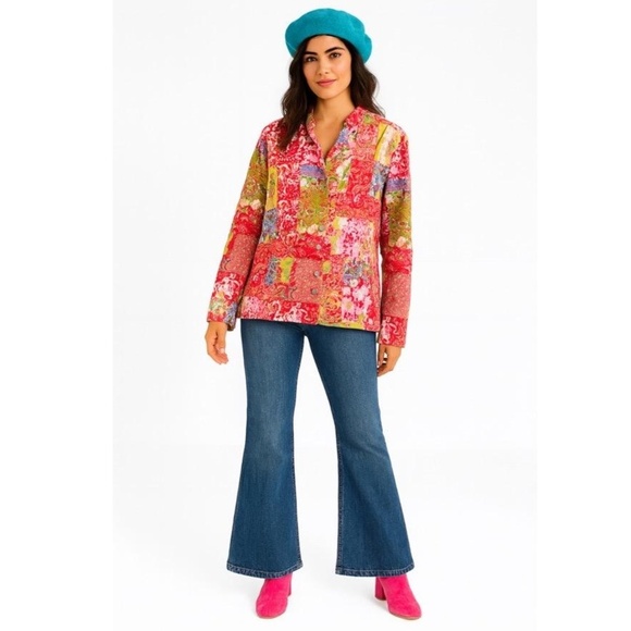 C.J. Banks Patchwork Design Embroidered Button Up Long Sleeves Womens Jacket  1X - Picture 1 of 8